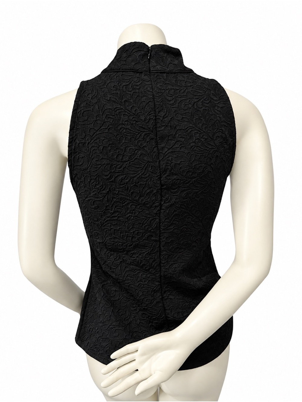 White House Black Market Black Jacquard Mock Neck Top Size S - Picture 4 of 9